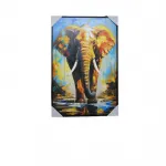 Görkemli Fil Figürlü El Boyaması Yağlı Boya Duvar Panosu 90x60 cm - Modern Dekorasyon Alk2925