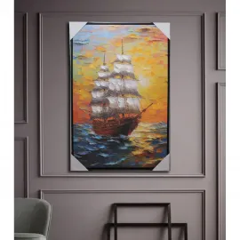 El Yapımı Yelkenli Gemi Temalı Yağlı Boya Duvar Panosu | Modern Deniz Manzarası Tablo | Sanatsal Ev Dekoru