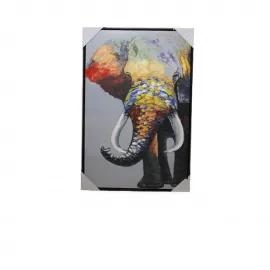 Canlı Renklerle Fil Motifli Duvara Asılan Modern Yağlı Boya Tablo Sanat Panosu