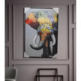 Canlı Renklerle Fil Motifli Duvara Asılan Modern Yağlı Boya Tablo Sanat Panosu