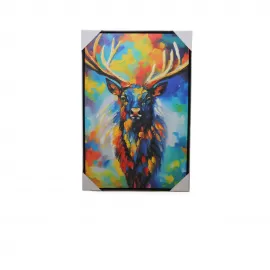 Modern Soyut Renkli Geyik Yağlı Boya Duvar Tablosu Pano - Canlı Sanat Eseri