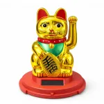 Altın Rengi Solar Enerjili Otomatik Pati Sallayan Maneki Neko Şans Kedisi Biblosu