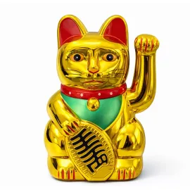 Şans Getiren Pilli Sallanan Altın Maneki Neko Kedi Biblosu | Japon Dekoratif Obje
