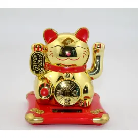 Altın Rengi Pati Salayan Maneki Neko Şans Kedisi Biblo - Dekoratif Enerji Objesi