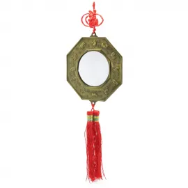 Geleneksel Çin Zodyağı Hayvanlı Kaliteli Metal Feng Shui Bagua Aynası Kırmızı İpli Dekoratif Duvar Süsü