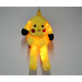 Sevimli Pikachu Peluş Sırt Çantası | Işıklı Oynar Kulaklı Çocuk Okul Çantası