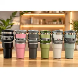 900 ml Taşıma Kulplu Vakumlu Çift Katmanlı Paslanmaz Çelik Termos Bardak Mug