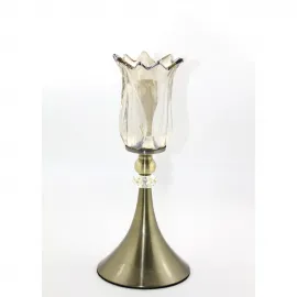 Modern Cam Detaylı Antik Bronz Tekli Şamdan Mumluk – Estetik ve Şık Ev Dekoru