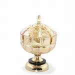 Ayaklı Altın Rengi Kapaklı Şık Desenli Cam Şekerlik Dekoratif Ev Aksesuarı