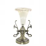 Antik Görünümlü Pirinç Ayaklı Flüt Cam Şamdan Mumluk Tekli Dekoratif Obje 32x16 Cm