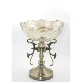 Ayaklı Eskitme Bronz Detaylı Dekoratif Cam Kase Şekerlik – Modern Sunum ve Servis Tabağı