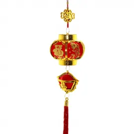 Geleneksel Çin Yeni Yılı Kırmızı Şans Feneri Askılık | Dekoratif Altın Detaylı Bereket Süsü