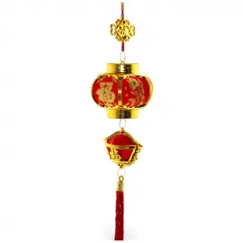 Geleneksel Çin Yeni Yılı Kırmızı Şans Feneri Askılık | Dekoratif Altın Detaylı Bereket Süsü
