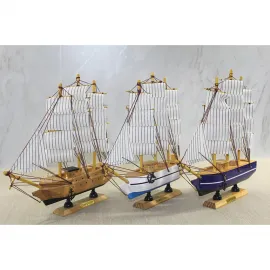 El Yapımı Üçlü Ahşap Yelkenli Gemi Biblo | Dekoratif Deniz Temalı Ev & Ofis Maket Figürleri