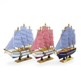 Dekoratif Ahşap Yelkenli Gemi Bibloları Seti | Ev Ofis İçin Marin Temalı El Yapımı Figürler