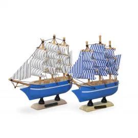 Deniz Temalı Dekoratif Mavi Yelkenli Gemi Biblosu Ev ve Ofis Figürü