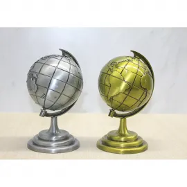 Antik Stil Metal Dünya Küreler: Gümüş ve Altın Renk Masaüstü Dekoratif Set