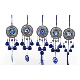 Metal Nazar Boncuğu Çan Dekoratif Duvar Süsü Şans ve Koruma Sembolü Mavi Evil Eye Tasarım