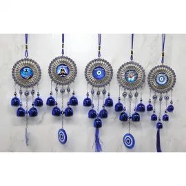Metal Nazar Boncuğu Çan Dekoratif Duvar Süsü Şans ve Koruma Sembolü Mavi Evil Eye Tasarım