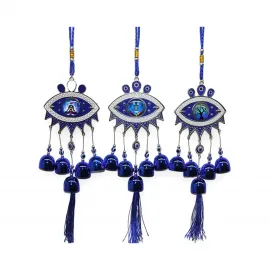 El Yapımı Detaylı Mavi Nazar Boncuğu Rüzgar Çanı - Ev ve Ofis Dekorasyonu için Şık Uğur Objesi