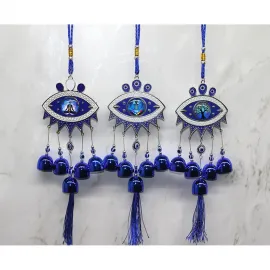 El Yapımı Detaylı Mavi Nazar Boncuğu Rüzgar Çanı - Ev ve Ofis Dekorasyonu için Şık Uğur Objesi