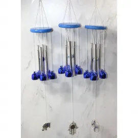 Huzur Veren Melodi: Nazar Boncuklu & Şans Temalı Metal Rüzgar Çanı | 55 cm Dekoratif Obje