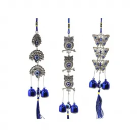 El İşçiliği Metal Nazar Boncuğu Duvar Süsü Rüzgar Çanı - Şans Getiren Dekoratif Obje