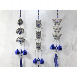 El İşçiliği Metal Nazar Boncuğu Duvar Süsü Rüzgar Çanı - Şans Getiren Dekoratif Obje