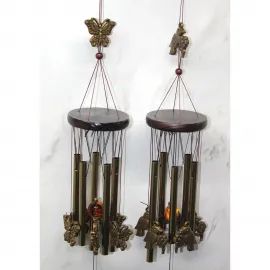 Dekoratif Antik Bronz Görünümlü Metal Rüzgar Çanı - Bahçe ve Ev İçin 65 Cm