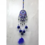 Mavi Metal Hamsa Fatma Ana Eli Nazar Boncuğu Çanlı Duvar Süsü Dekoratif Ev Hediyesi