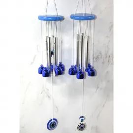 Modern Mavi Nazar Boncuklu Metal Rüzgar Çanı | Ev ve Bahçe Dekorasyonu için Uğur Getiren Rüzgar Çanı