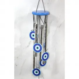 Nazar Boncuklu Dekoratif Metal Rüzgar Çanı – Şans ve Huzur Veren Ev Aksesuarı