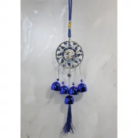 Mistik Mavi Nazar Boncuğu Temalı Metal Rüzgar Çanı – Şık Duvar ve Kapı Süsü