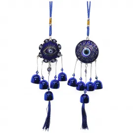 Etkileyici Mavi Metal Nazar Boncuğu Çan Rüzgar Süsü - Ev ve Ofis için Dekoratif Koruma