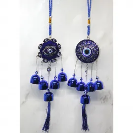 Etkileyici Mavi Metal Nazar Boncuğu Çan Rüzgar Süsü - Ev ve Ofis için Dekoratif Koruma