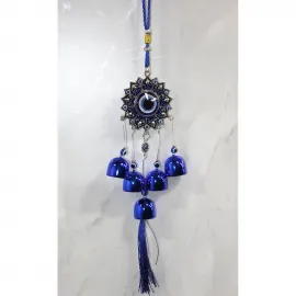 Mavi Metal Nazar Boncuğu ve Çan Rüzgar Zili Duvar Süsü | Uğur Getiren Dekoratif Obje