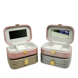 Kompakt Çok Katlı Aynalı Takı ve Makyaj Organizeri Zarif Deri Görünümlü Saklama Kutusu