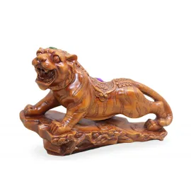 El Oyması Görünümlü Polyester Kaplan Biblo – Güç, Asalet ve Detaylı Sanat Eseri