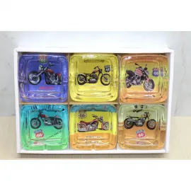 Vintage Motorsiklet & Route 66 Temalı Dekoratif Cam Küllük | Ev ve Ofis İçin Şık Tasarım