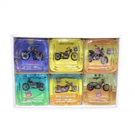 Vintage Motorsiklet & Route 66 Temalı Dekoratif Cam Küllük | Ev ve Ofis İçin Şık Tasarım