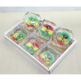 Rasta Temalı Canlı Renkli Karakter Tasarımlı Kare Cam Küllük Dekoratif Hediye