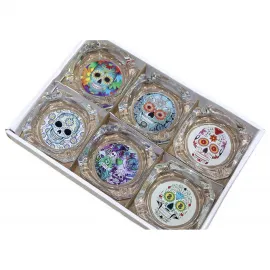 Renkli Şeker Kurukafa Temalı Özel Tasarım Cam Küllük | Dayanıklı ve Şık Ev Dekorasyonu