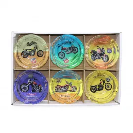 Vintage Motosiklet Desenli Route 66 Temalı Şık Cam Küllük | Dekoratif Hediyelik