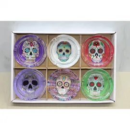 Canlı Renkli Şeker Kafatası Desenli Cam Küllük | El Yapımı Görünümlü Dekoratif Obje