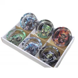 Özel Tasarım Gotik Grim Reaper ve Kuru Kafa Desenli Kalın Cam Küllük – Metalik Etkili