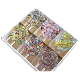 Modern Sanatsal Desenli Renkli Yuvarlak Cam Küllük Şık Ev Ofis Dekorasyonu