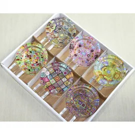 Modern Sanatsal Desenli Renkli Yuvarlak Cam Küllük Şık Ev Ofis Dekorasyonu