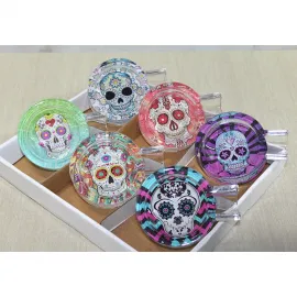 Göz Alıcı Şeker Kurukafa Desenli Dekoratif Cam Küllük | El Yapımı Görünümlü ve Canlı Renkler