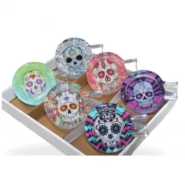 Göz Alıcı Şeker Kurukafa Desenli Dekoratif Cam Küllük | El Yapımı Görünümlü ve Canlı Renkler