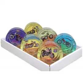 Vintage Motor Motosiklet Temalı Renkli Cam Küllük | Route 66 Desenli Dekoratif Obje